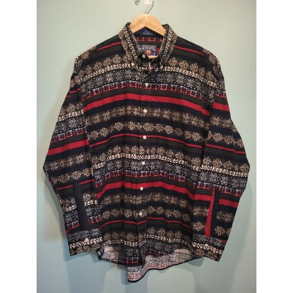 Vtg Mens Chaps Ralph Lauren Dark Fair Isle Nordic Flannel Button Up Shirt M - Picture 1 of 7